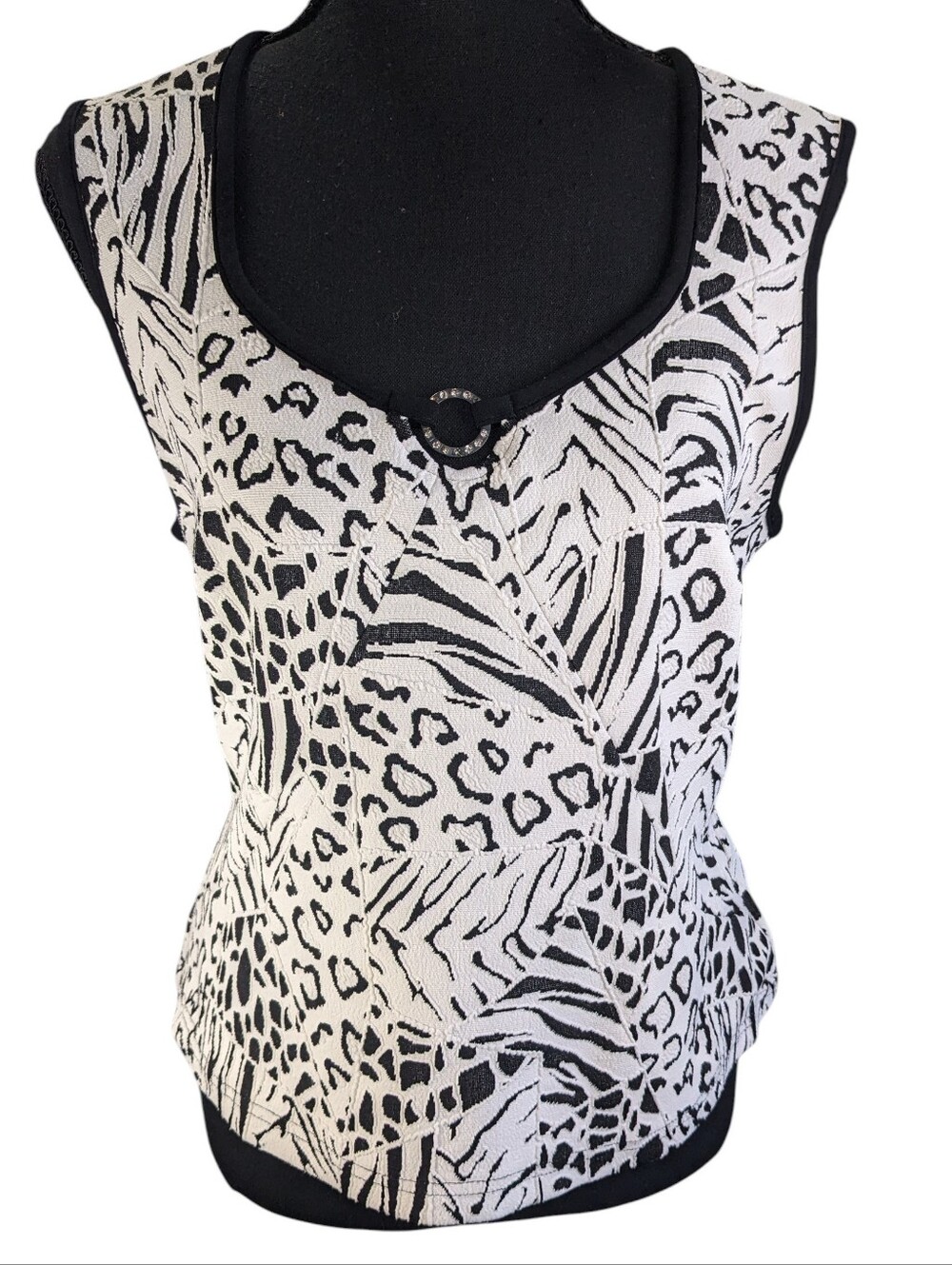 Joseph Ribkoff Black and White Animal-Print Sleeveless Tank Size 14